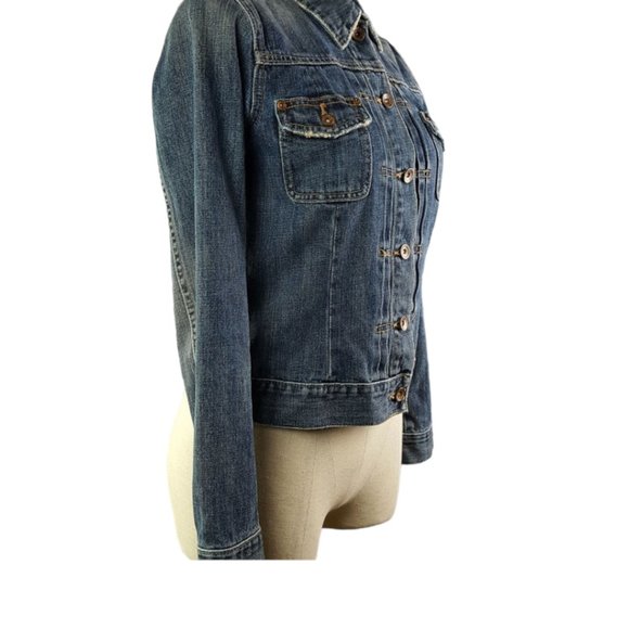 Jeans Jacket women sz S pleated front Gap 1969 Dark blue Denim 100% cotton - Picture 2 of 12